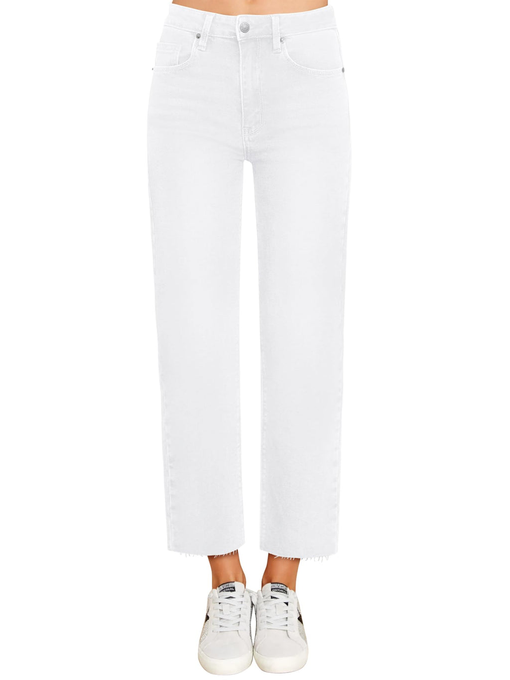 KDF Women's Cropped Straight Leg Jeans - High Waisted Jeans for Women 7/8 Length Denim Pants with Crop Hem