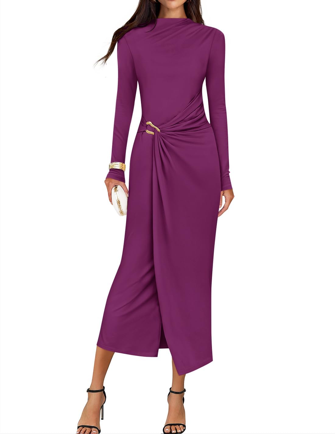 ZESICA Womens Fall Long Sleeve Wedding Guest Midi Dresses