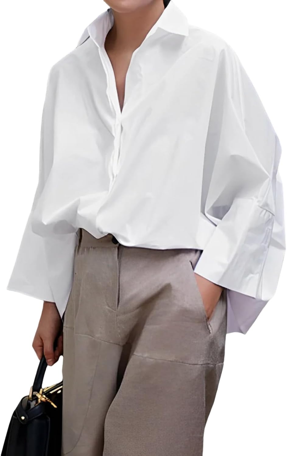 UOOZEE Womens Button Down Shirt Casual 3/4 Sleeve Loose Fit Collared Work Blouse Tops