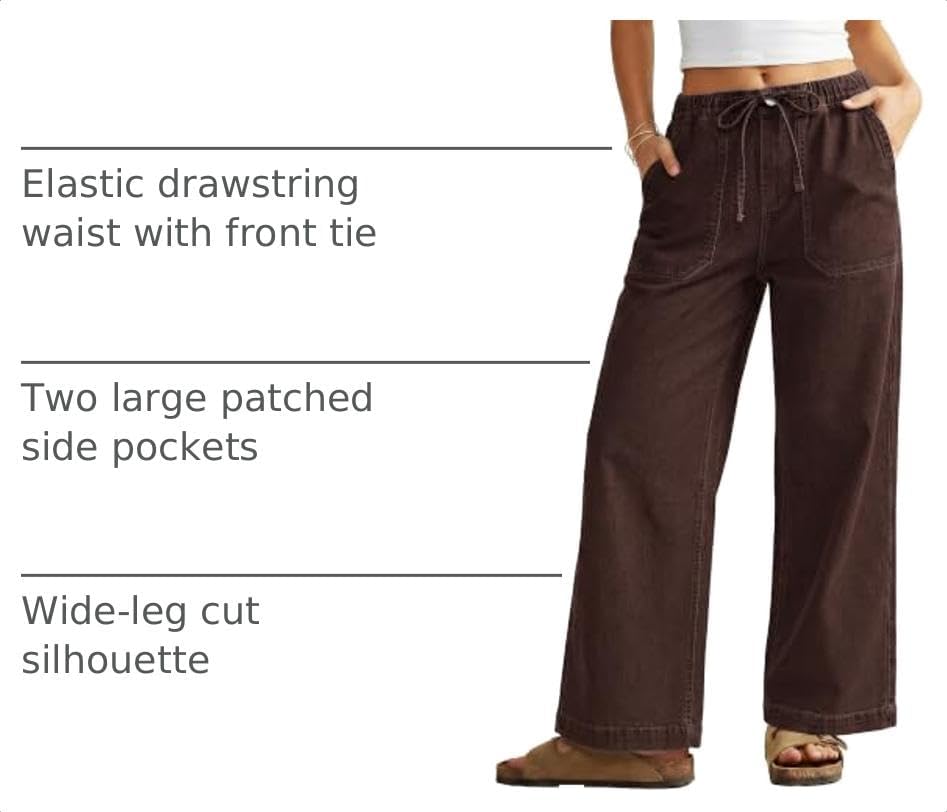 GRAPENT Wide Leg Jeans for Women Trendy High Waisted Drawstring Tie Elastic Waist Stretchy Denim Pants Trouser Jeans