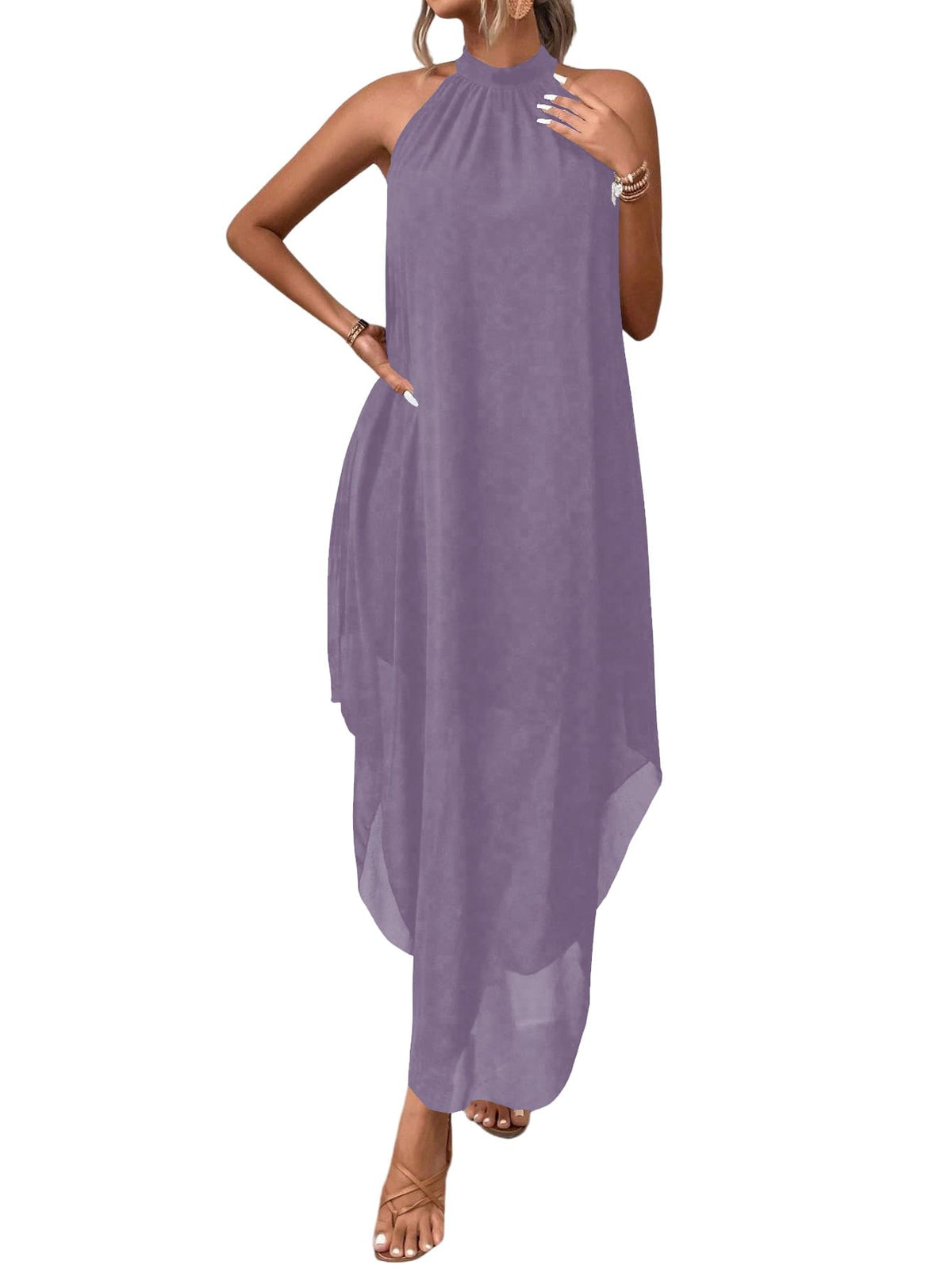 Verdusa Women’s Formal Wedding Guest Dress Halter Flowy Chiffon Long Dress
