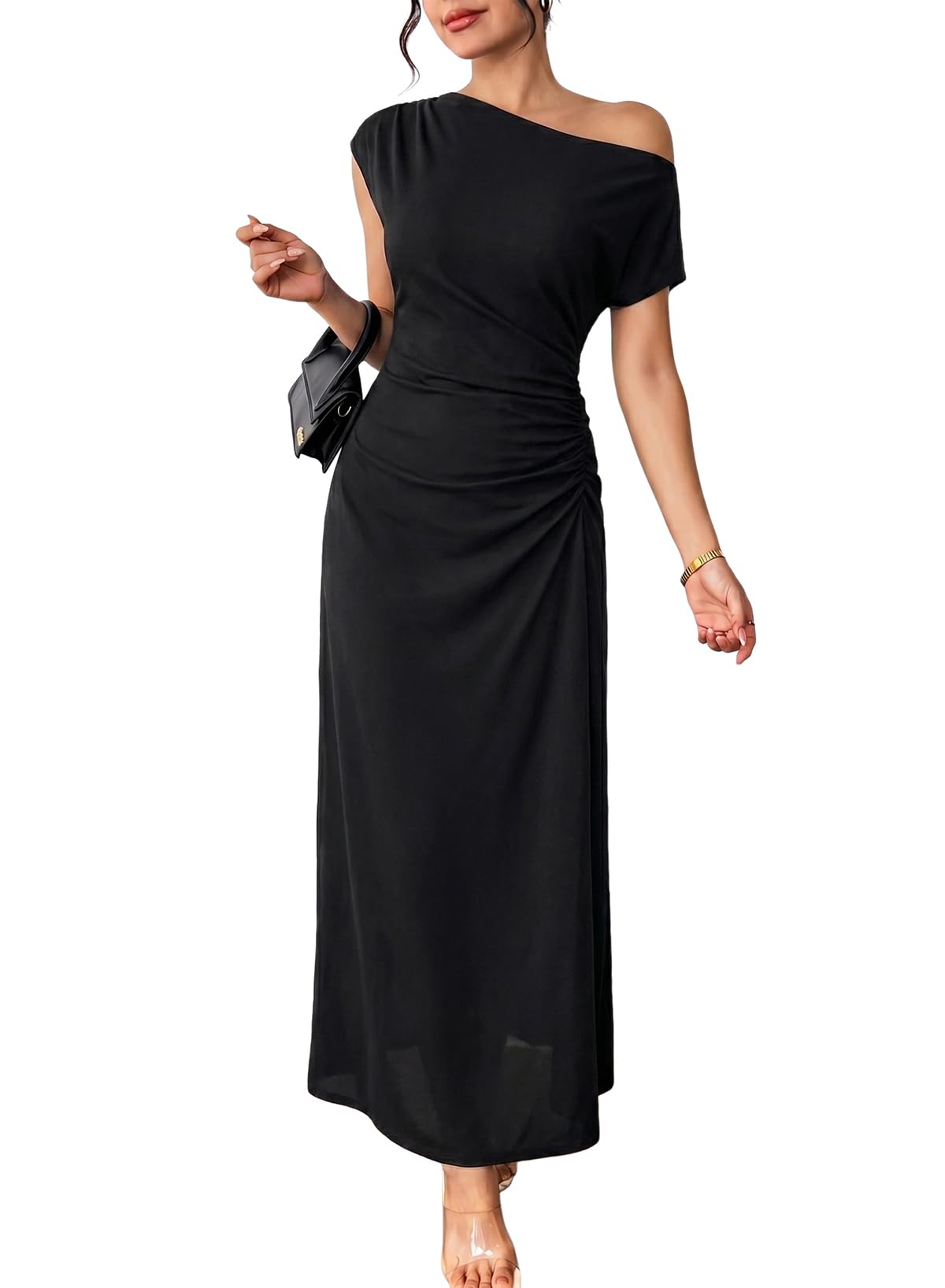BLENCOT Women's Floral Off Shoulder Wedding Guest Dress Party Gown