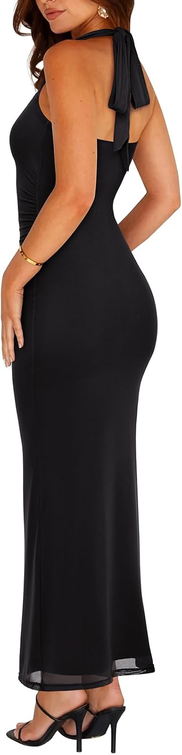 REORIA Women's Sleeveless Mesh Sheer Wedding Guest Maxi Dresses
