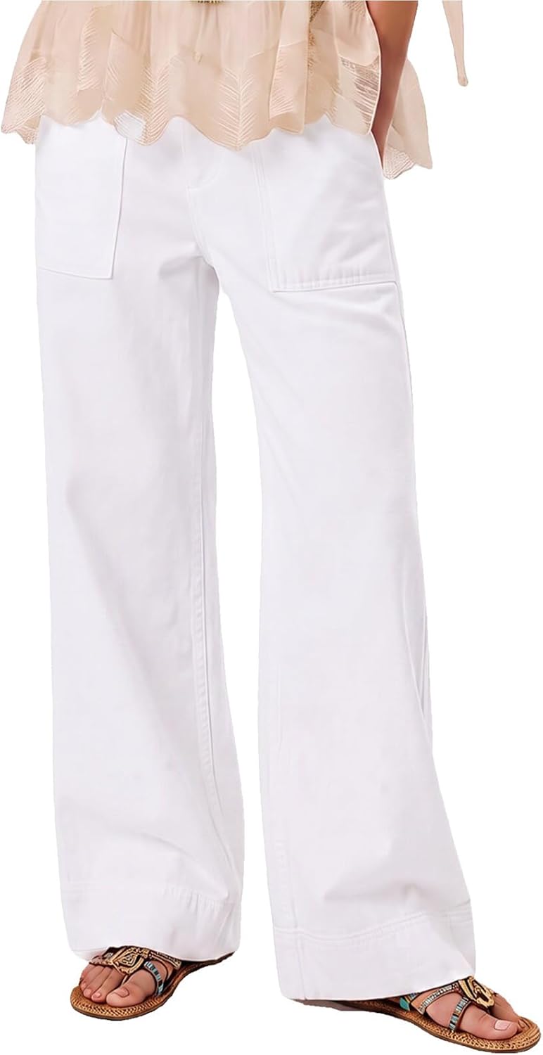 Women's Wide Leg Jeans Baggy Low Mid Rise Pull On Denim Pants Y2k