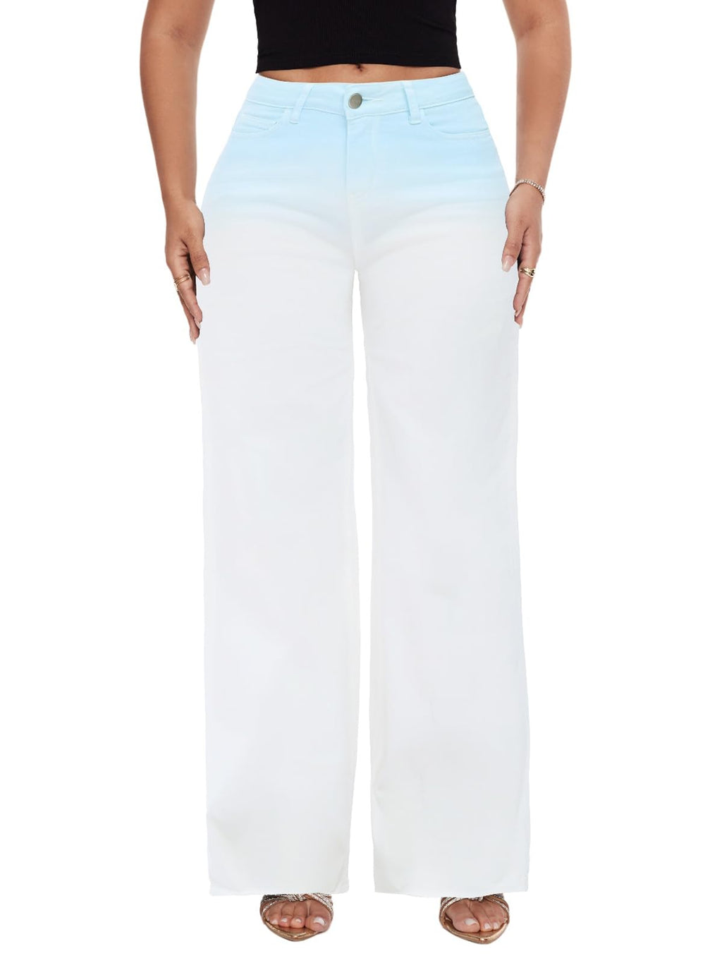 ONESO Wide Leg Jeans for Women Mid Low Rise Baggy Stretchy Denim Pants