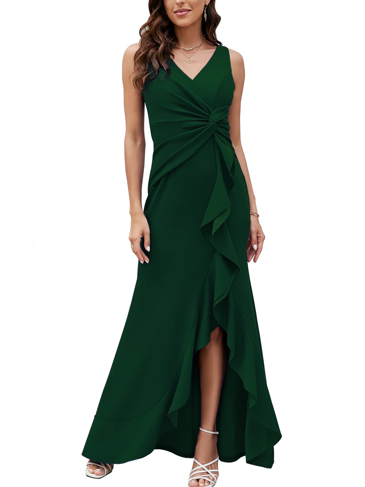 FQA Formal Evening Dresses for Women Elegant Evening Party Prom Dress Long Sexy V Neck Sleeveless Split Wrap