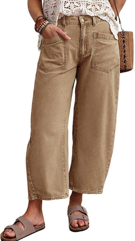 yoeasy Womens Camo Print Wide Leg Jeans Vintage Casual Barrel Denim Pants