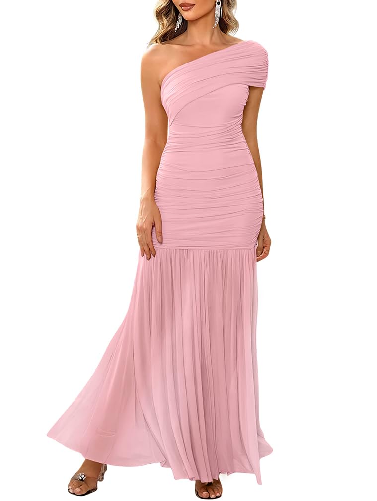 LAGSHIAN Womens Formal One Shoulder Sleeveless Evening Long Dress