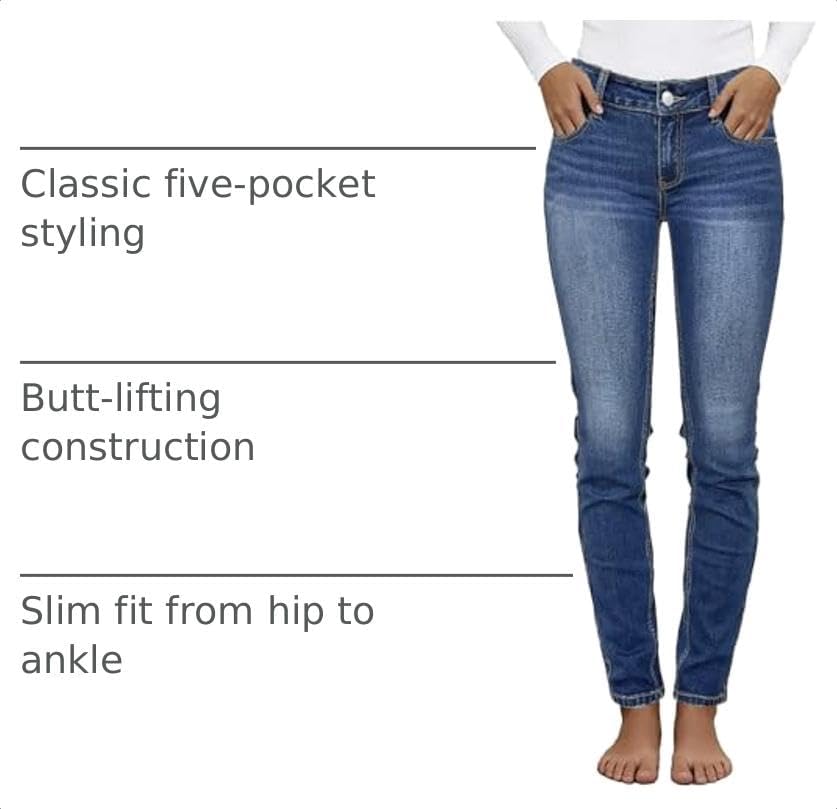 Flamingals Mid Waist Women's Skinny Jeans Butt Lifting Slim Fit Casual Wash Stretchy Skinny Leg Denim Pants with Pocket