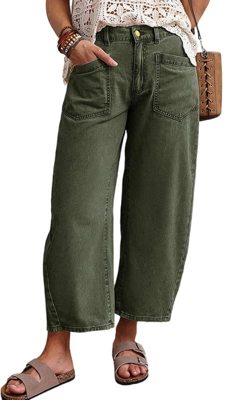 yoeasy Womens Camo Print Wide Leg Jeans Vintage Casual Barrel Denim Pants