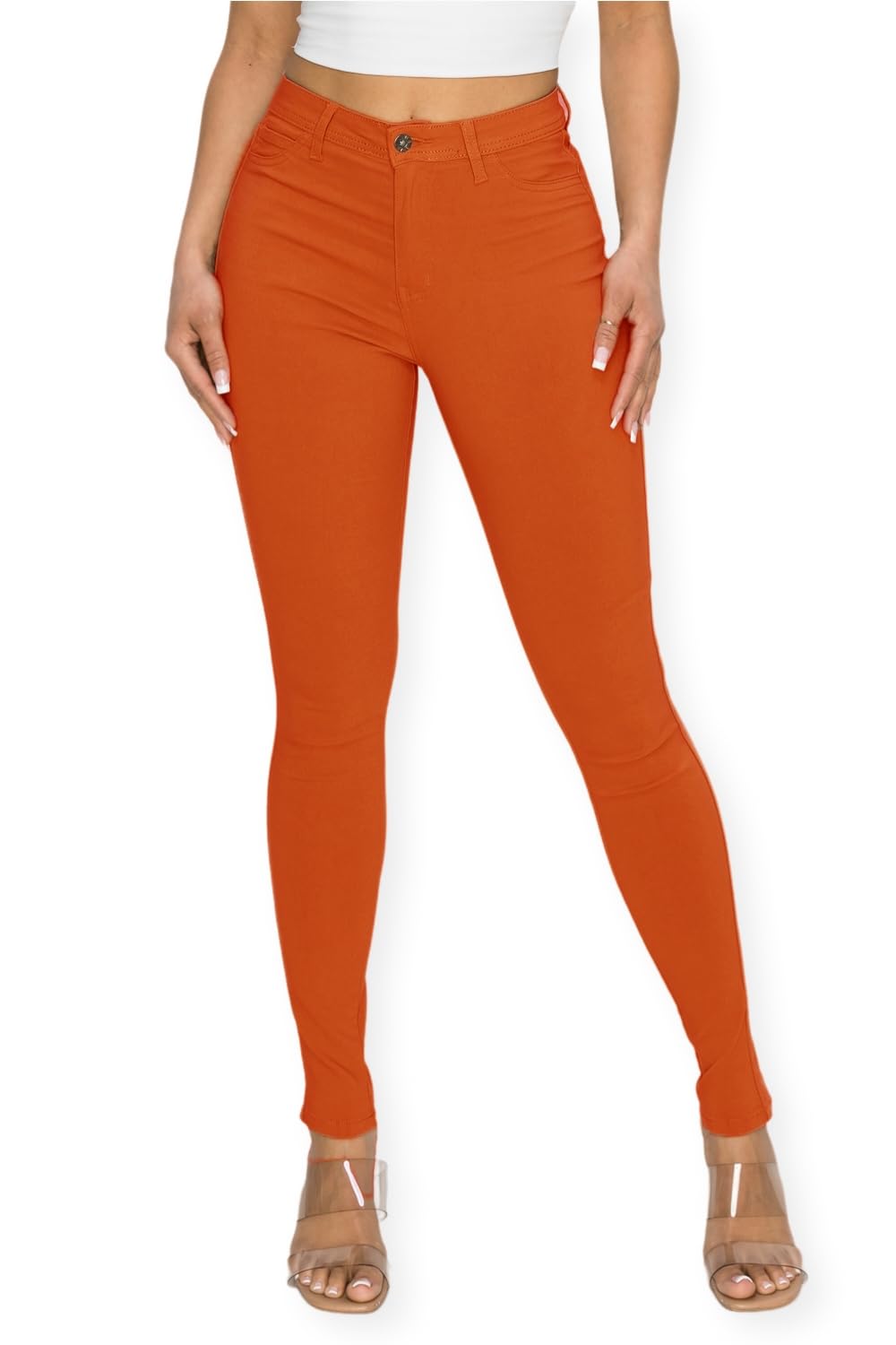 High Waisted-Rise Colored Stretch Skinny Destroyed Ripped Distressed Jeans for Women Olive Mustard RED