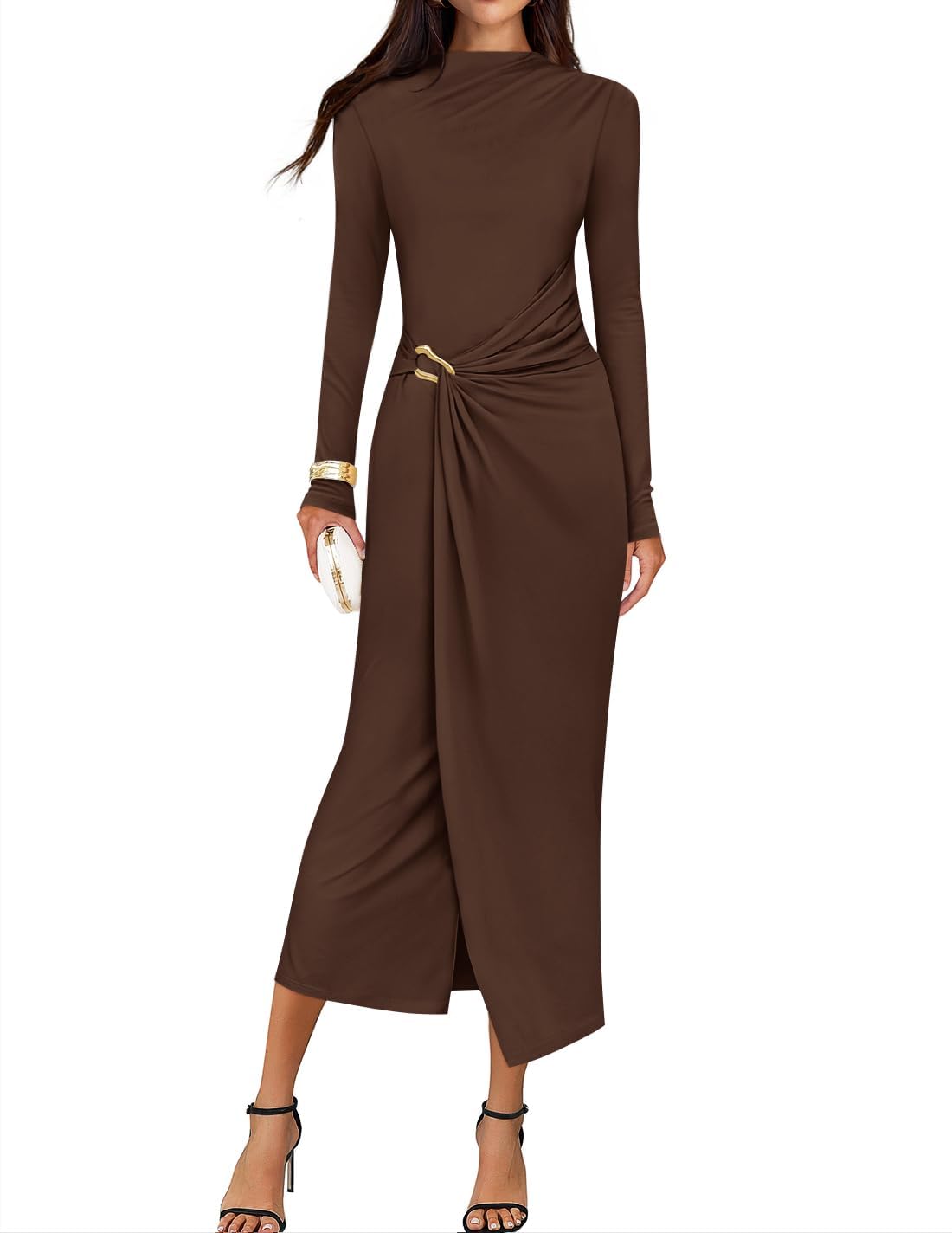 ZESICA Womens Fall Long Sleeve Wedding Guest Midi Dresses