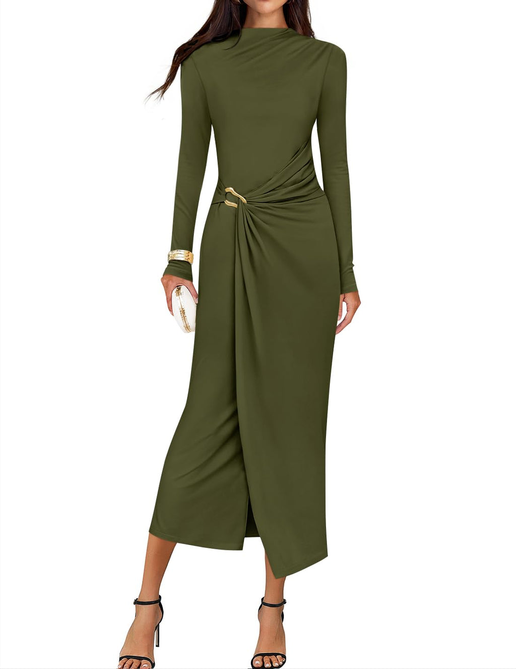 ZESICA Womens Fall Long Sleeve Wedding Guest Midi Dresses