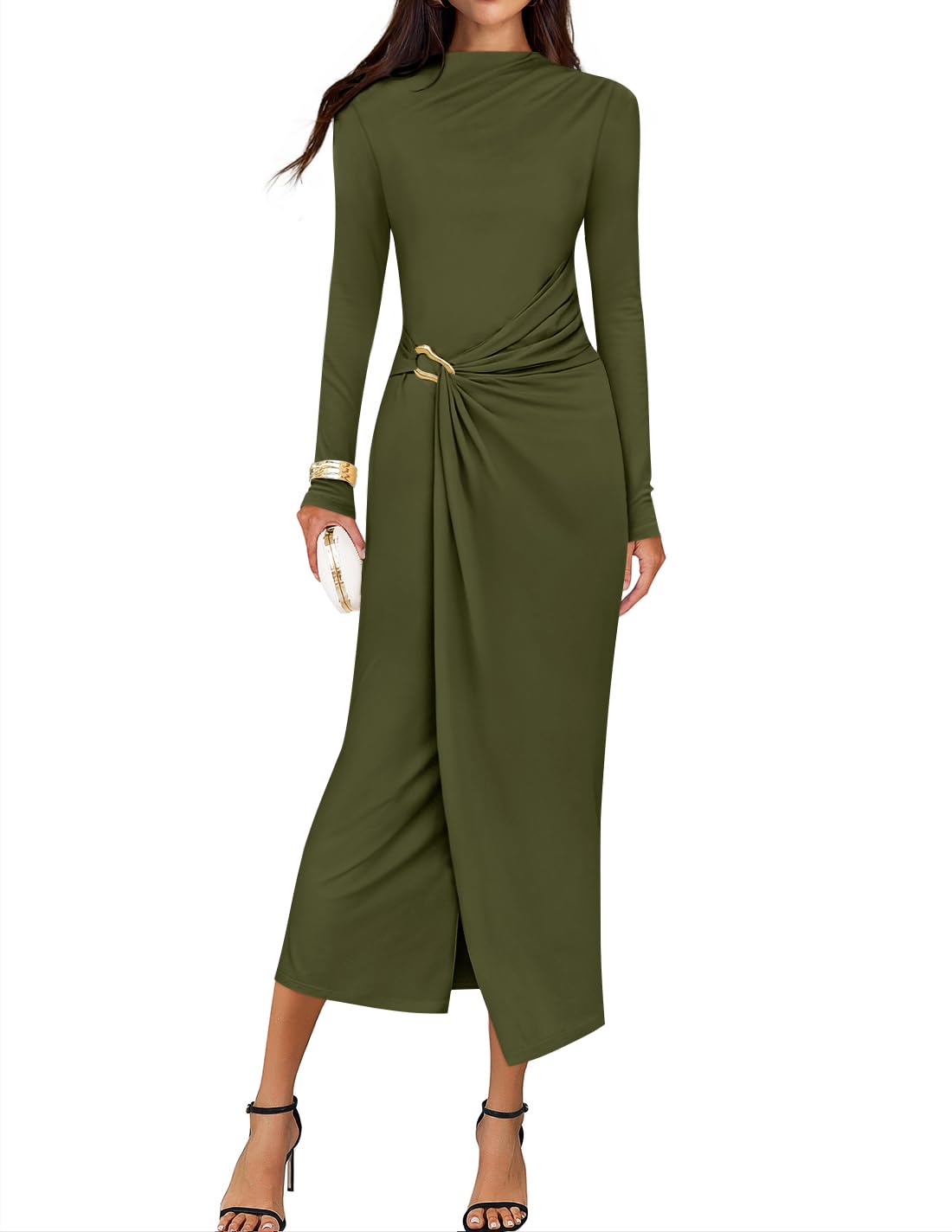 ZESICA Womens Fall Long Sleeve Wedding Guest Midi Dresses