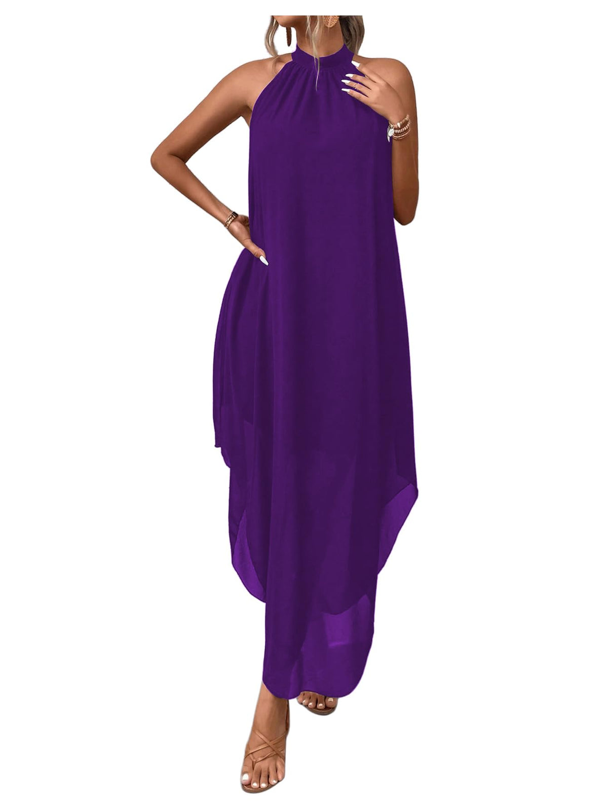 Verdusa Women’s Formal Wedding Guest Dress Halter Flowy Chiffon Long Dress