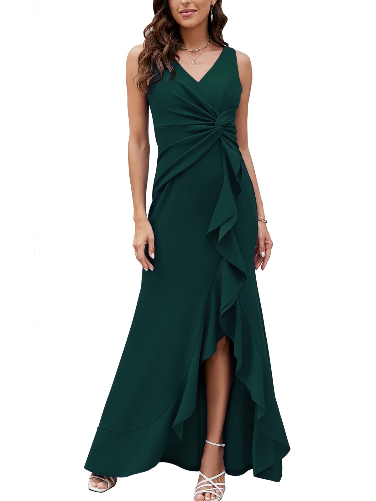FQA Formal Evening Dresses for Women Elegant Evening Party Prom Dress Long Sexy V Neck Sleeveless Split Wrap