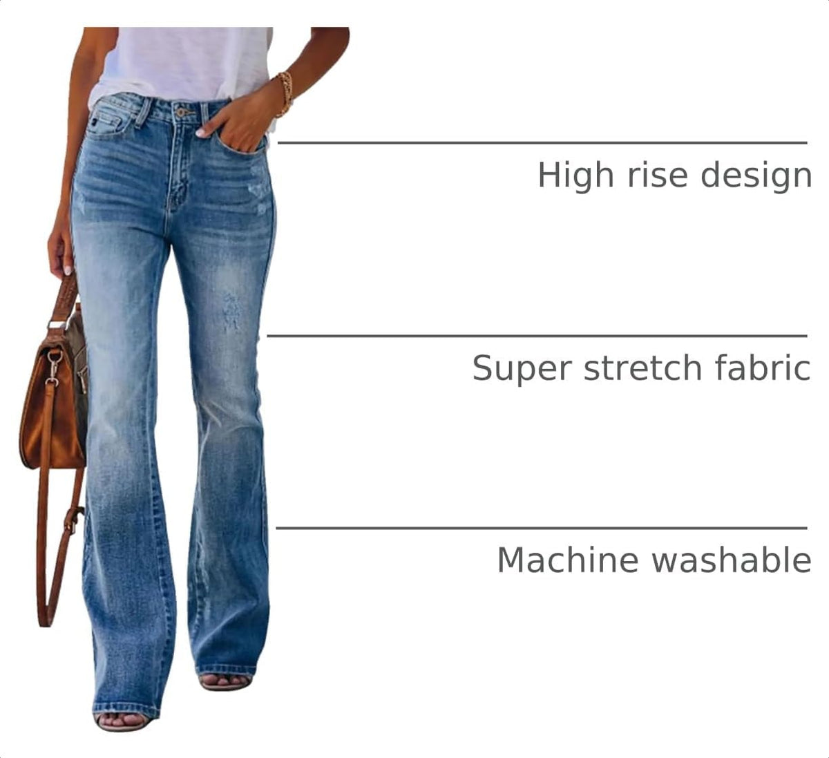 KUNMI Women's Flare Bell Bottom Jeans High Waisted Wide Leg Bootcut Jeans Stretchy Denim Pants