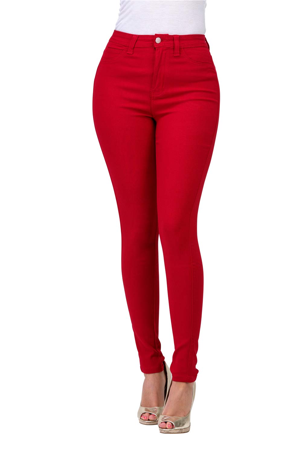 High Waisted-Rise Colored Stretch Skinny Destroyed Ripped Distressed Jeans for Women Olive Mustard RED