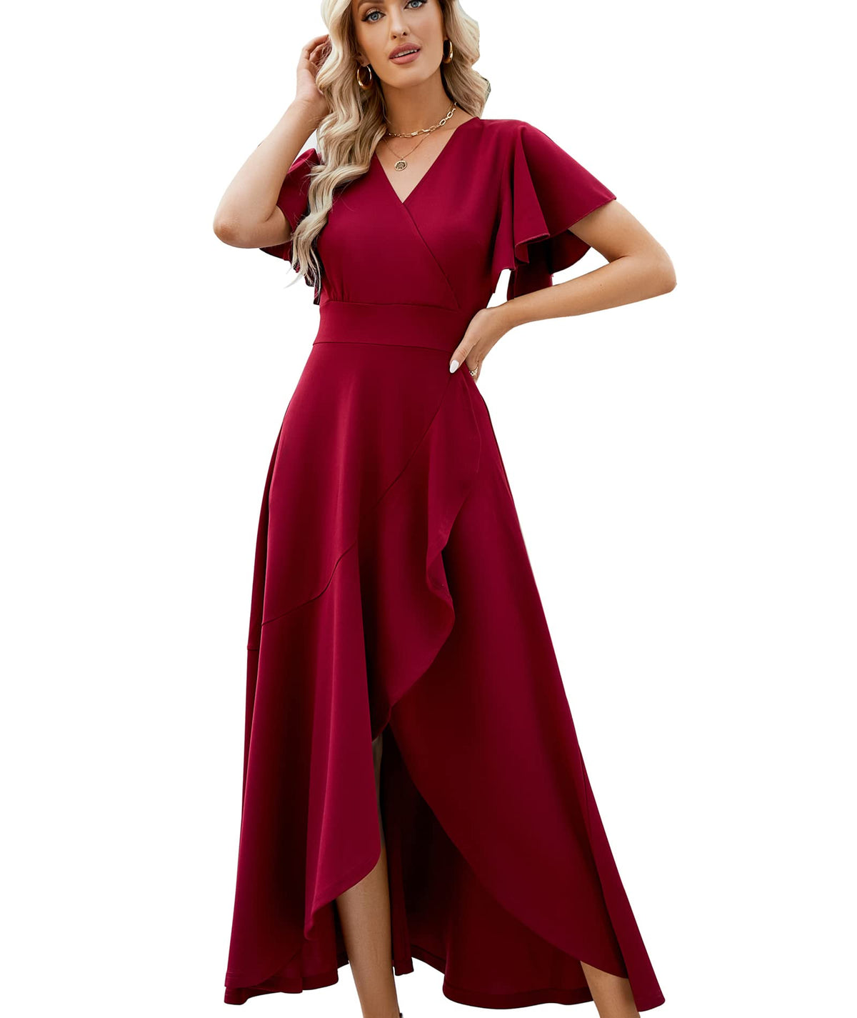 ZZV Formal Dresses for Women Gowns Evening V Neck Wedding Guest Dresses