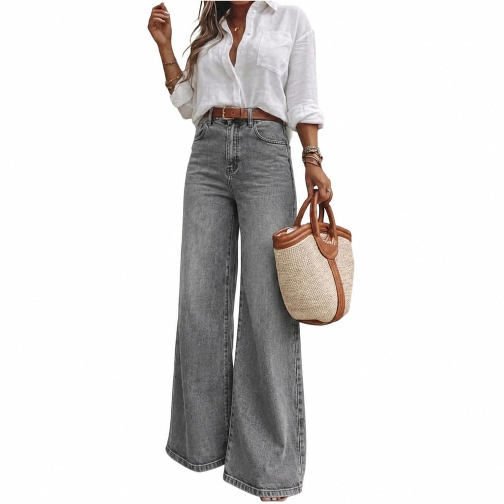 Women's High Waisted Wide Leg Jeans Classic 5-Pocket Dark Wash Long Bootcut Denim Pants for Casual Office Work