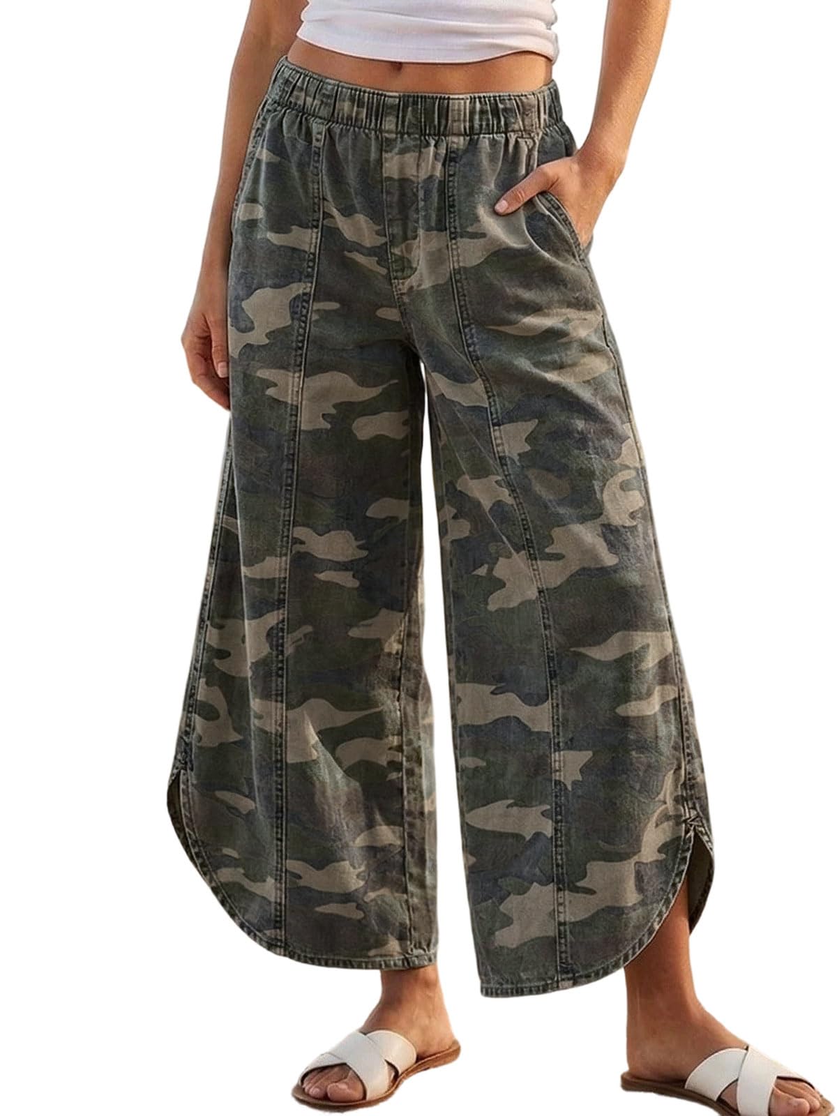 CHARTOU Women Y2k Wide Leg Jeans Elastic Waist Tulip Hem Casual Cropped Ankle Lenght Denim Pants