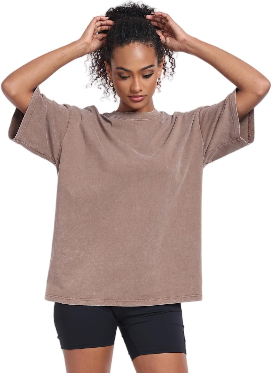 Womens Washed Vintage Oversized T-Shirt Baggy Workout Tops Short Sleeve Cotton Tshirts Streetwear Boyfriend Tee