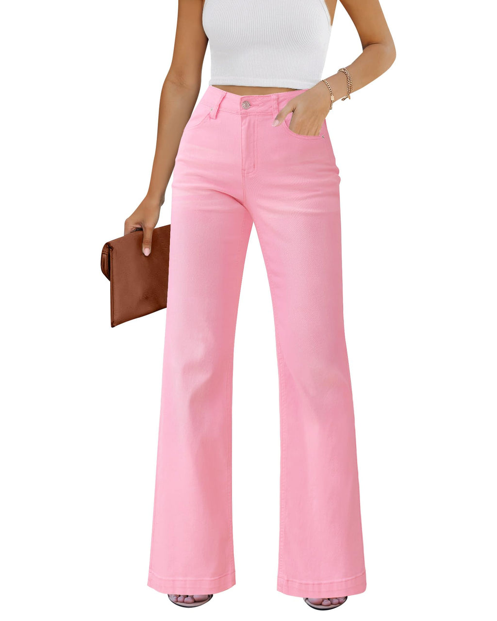 GRAPENT Flare Jeans for Women High Rise Wide Leg Baggy Stretchy Denim Pants