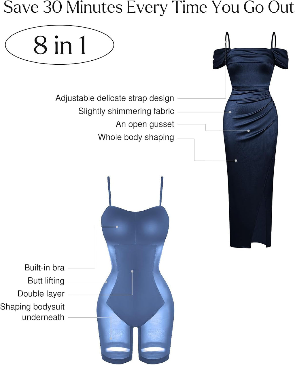 Popilush Wedding Guest Dresses for Women Off Shoulder Shapewear Maxi