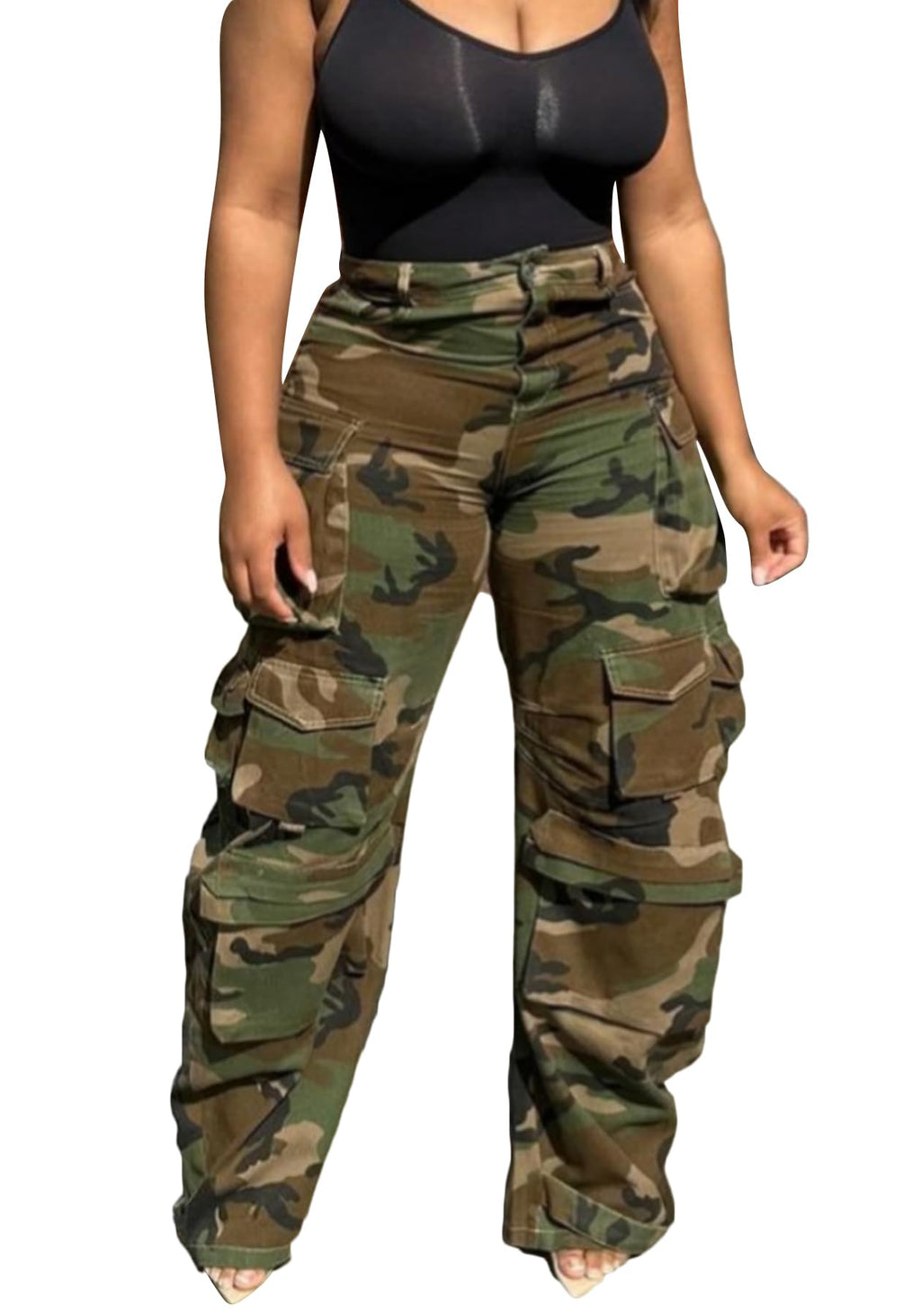 LKOUS Women's Cargo Baggy Straight Jeans Streetwear Y2K Multi Pocket