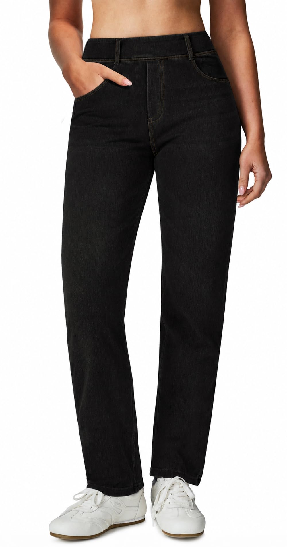 Stretchy Straight Leg Jeans for Women Trendy High Waisted Pull On Pants