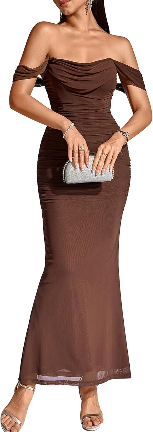 KUTUMAI Women Off Shoulder Maxi Long Corset Formal Wedding Guest Dress