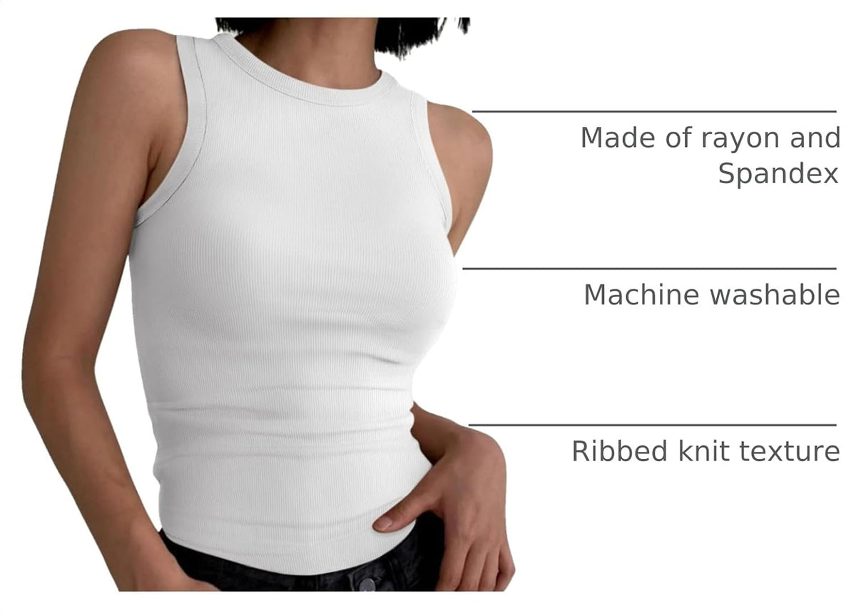 ANRABESS High Neck Ribbed Tank Tops for Women Sleeveless Summer Tops