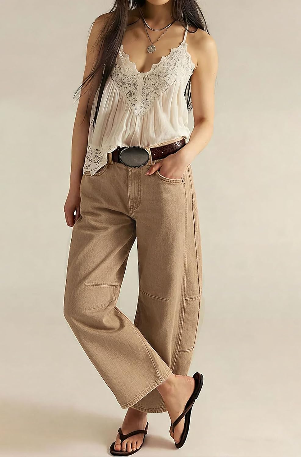 loveimgs Women Casual Wide Leg Mid Rise Jeans Baggy Barrel Jeans Denim Pull On Pants Sweatpants Y2k Boyfriend Boho Ankle Pant