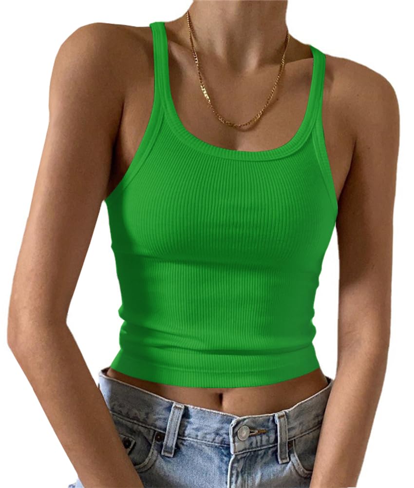 Artfish Women's Sleeveless Tank Top Form Fitting Scoop Neck Ribbed Knit Basic Cami Shirts