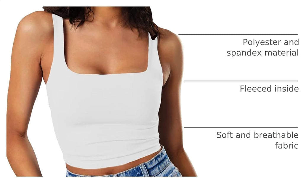 Artfish Women's Sleeveless Strappy Tank Square Neck Double Layer Workout Fitness Casual Basic Crop Tops