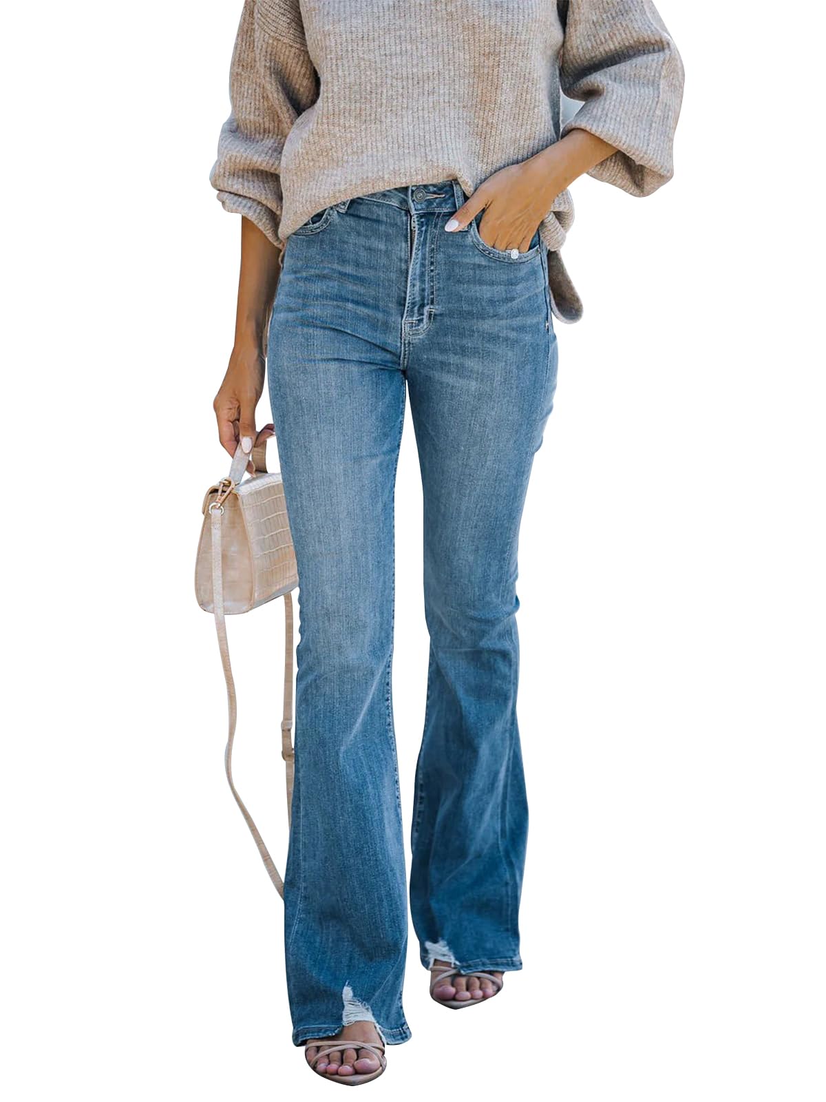 KUNMI Women's Flare Bell Bottom Jeans High Waisted Wide Leg Bootcut Jeans Stretchy Denim Pants