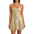 FEORJGP Womens Sparkly Sequin Mini Dress Shiny Spaghetti Strap Short Dress Glitter Disco Slip Dresses Cocktail Party Clubwear