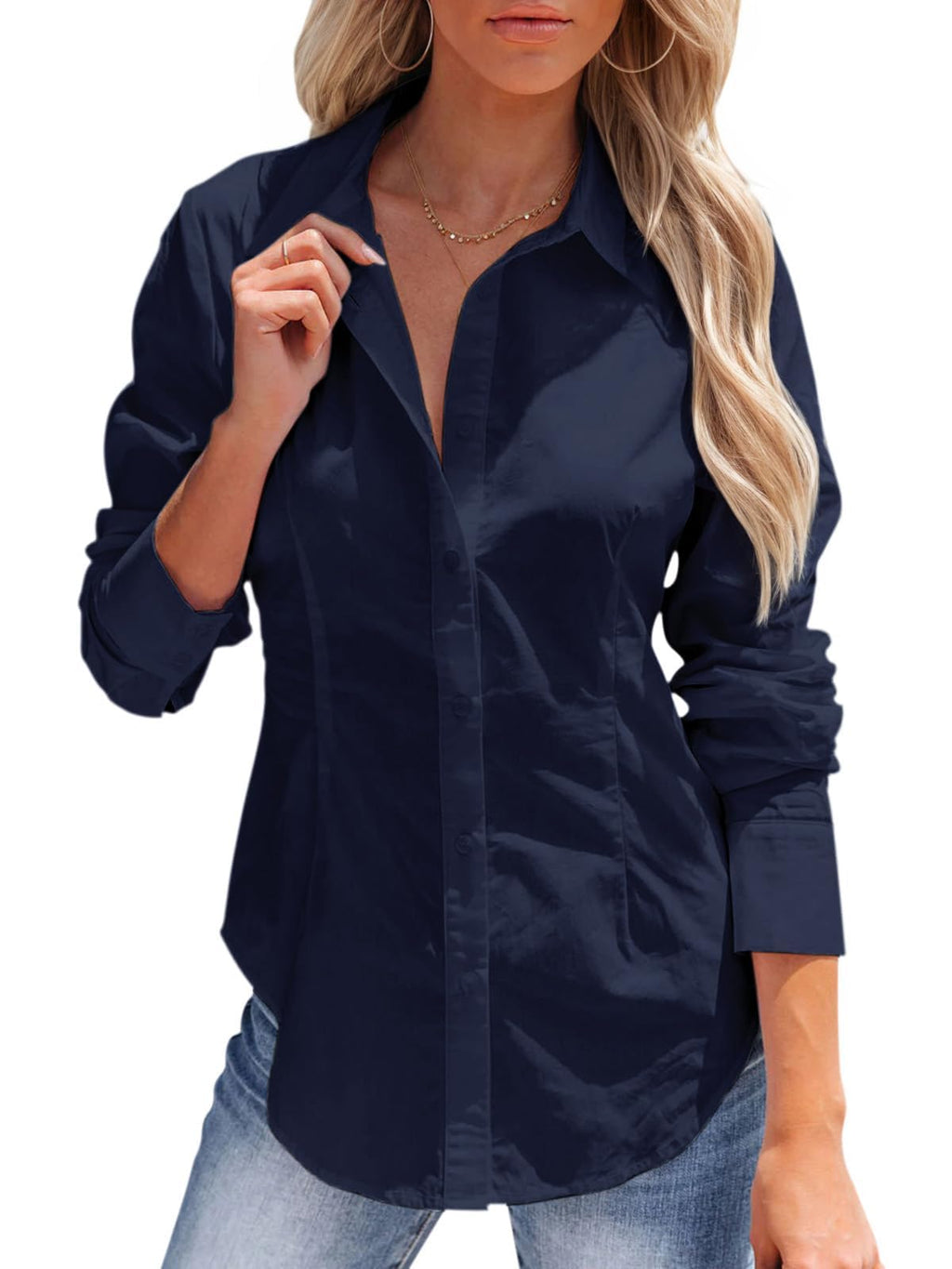 siliteelon Women's Button Down Shirts Long Sleeve Dress Shirts Wrinkle Free Collared Work Office Solid Blouses Corset Tops