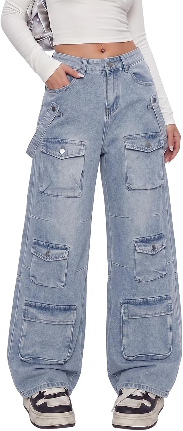 Cargo Jeans for Women Low Waist Baggy Pants Y2k