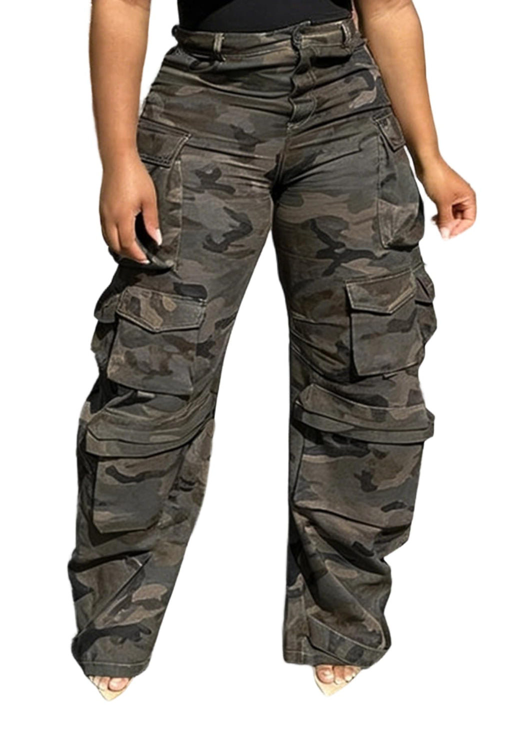 LKOUS Women's Cargo Baggy Straight Jeans Streetwear Y2K Multi Pocket
