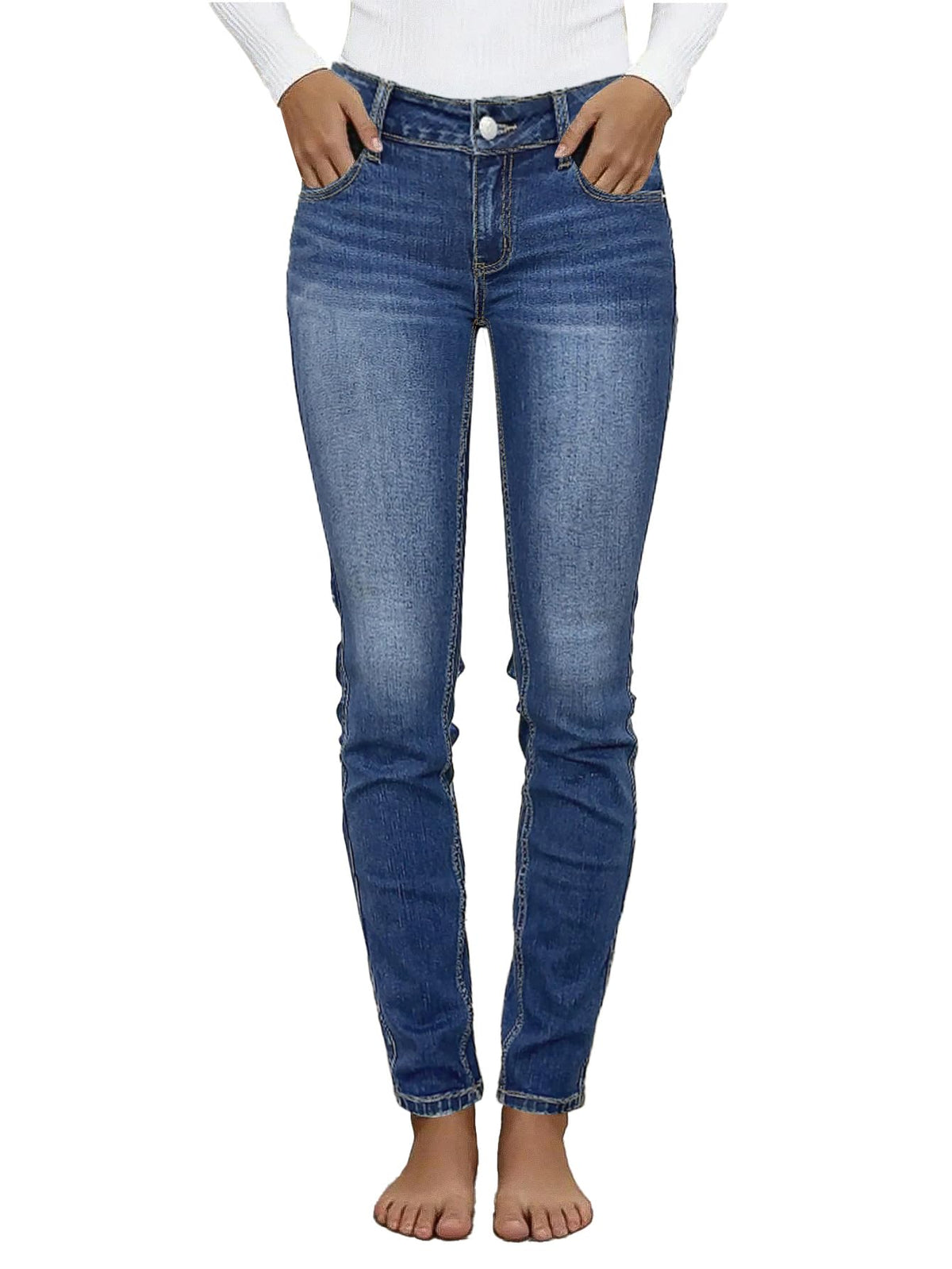 Flamingals Mid Waist Women's Skinny Jeans Butt Lifting Slim Fit Casual Wash Stretchy Skinny Leg Denim Pants with Pocket