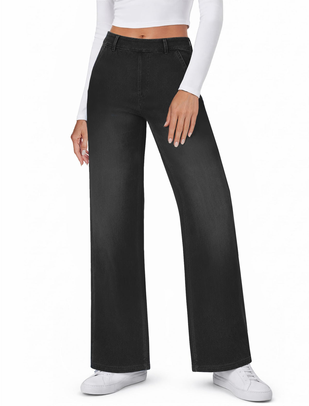 DLOODA Womens Jeans Stretchy Wide Leg High Waist Pull On Sweatpants Jeans