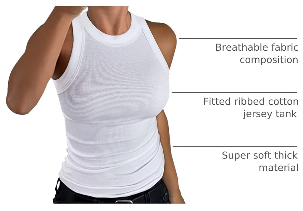 GEMBERA Womens Sleeveless Racerback High Neck Casual Basic Cotton Ribbed Fitted Tank Top