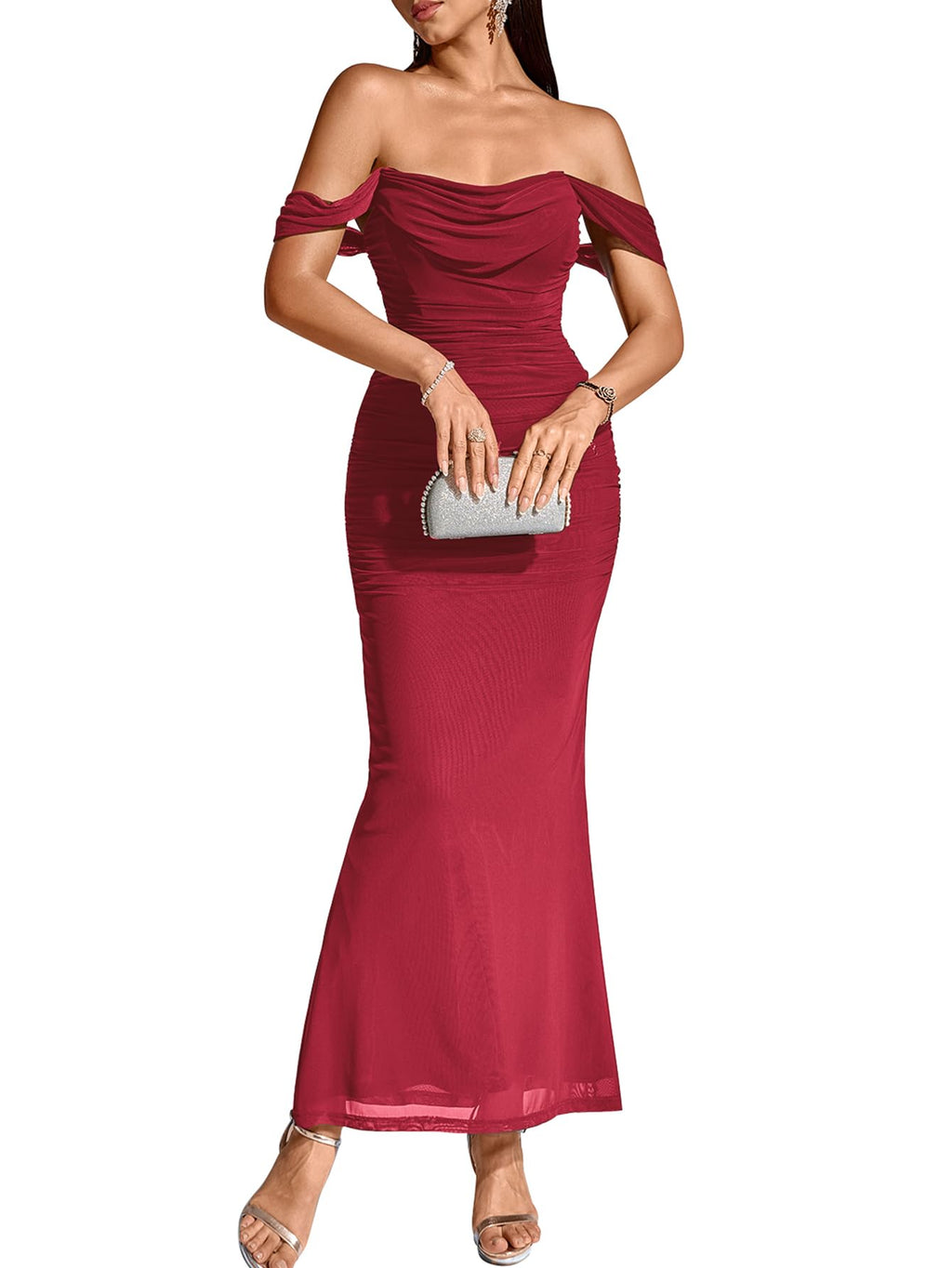 KUTUMAI Women Off Shoulder Maxi Long Corset Formal Wedding Guest Dress