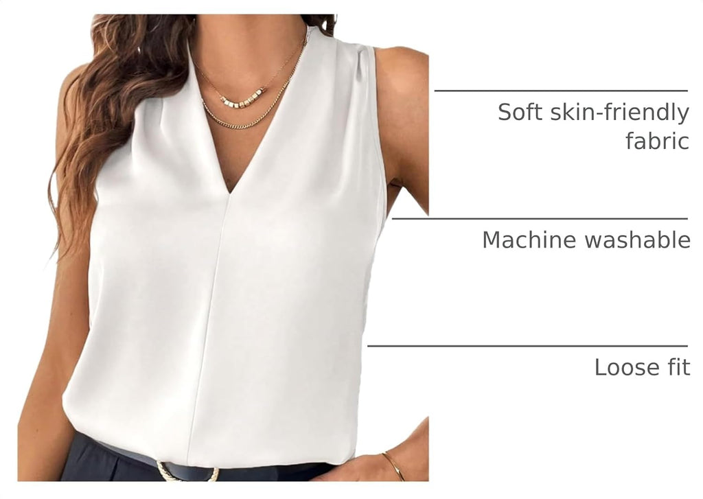 EVALESS Business Casual Tops for Women Pleated V Neck