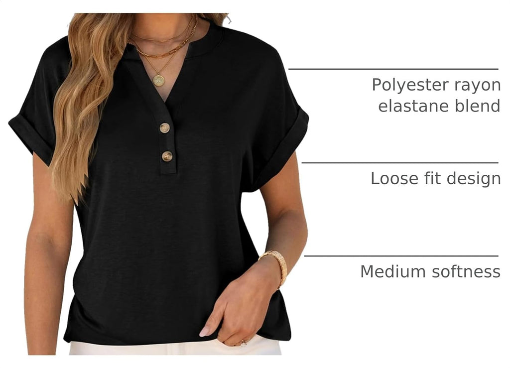 ANRABESS Womens Short Sleeve Henley Tops Summer Shirts Dressy Casual Blouse