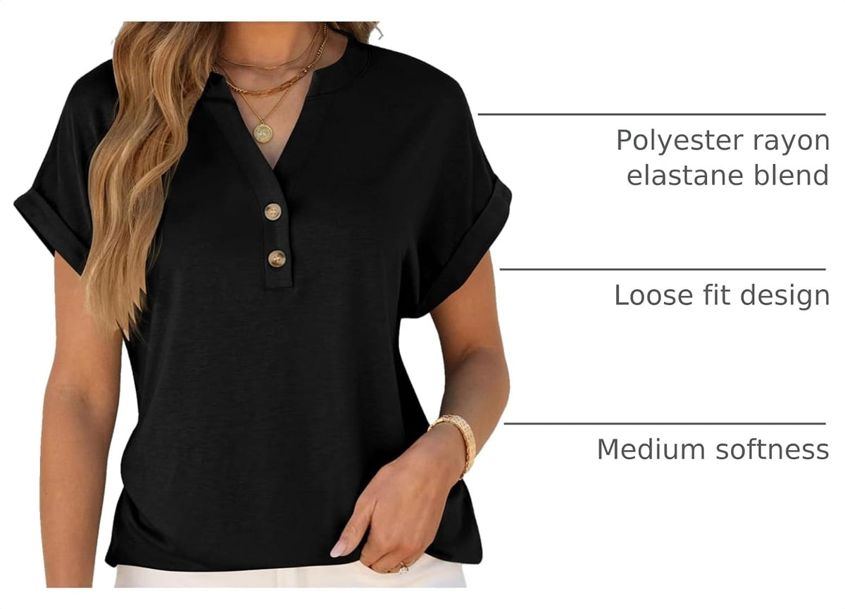 ANRABESS Womens Short Sleeve Henley Tops Summer Shirts Dressy Casual Blouse
