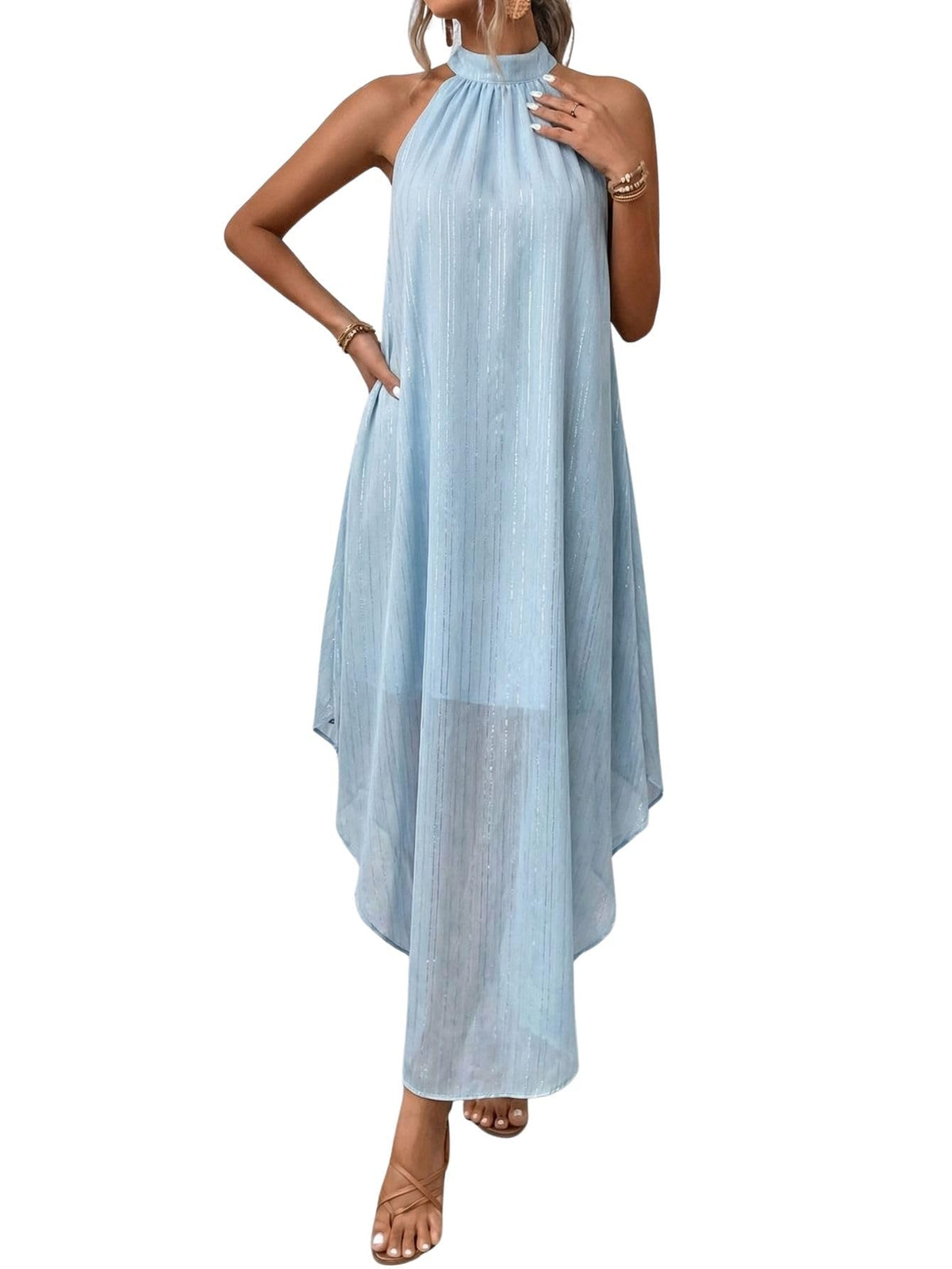 Verdusa Women’s Formal Wedding Guest Dress Halter Flowy Chiffon Long Dress