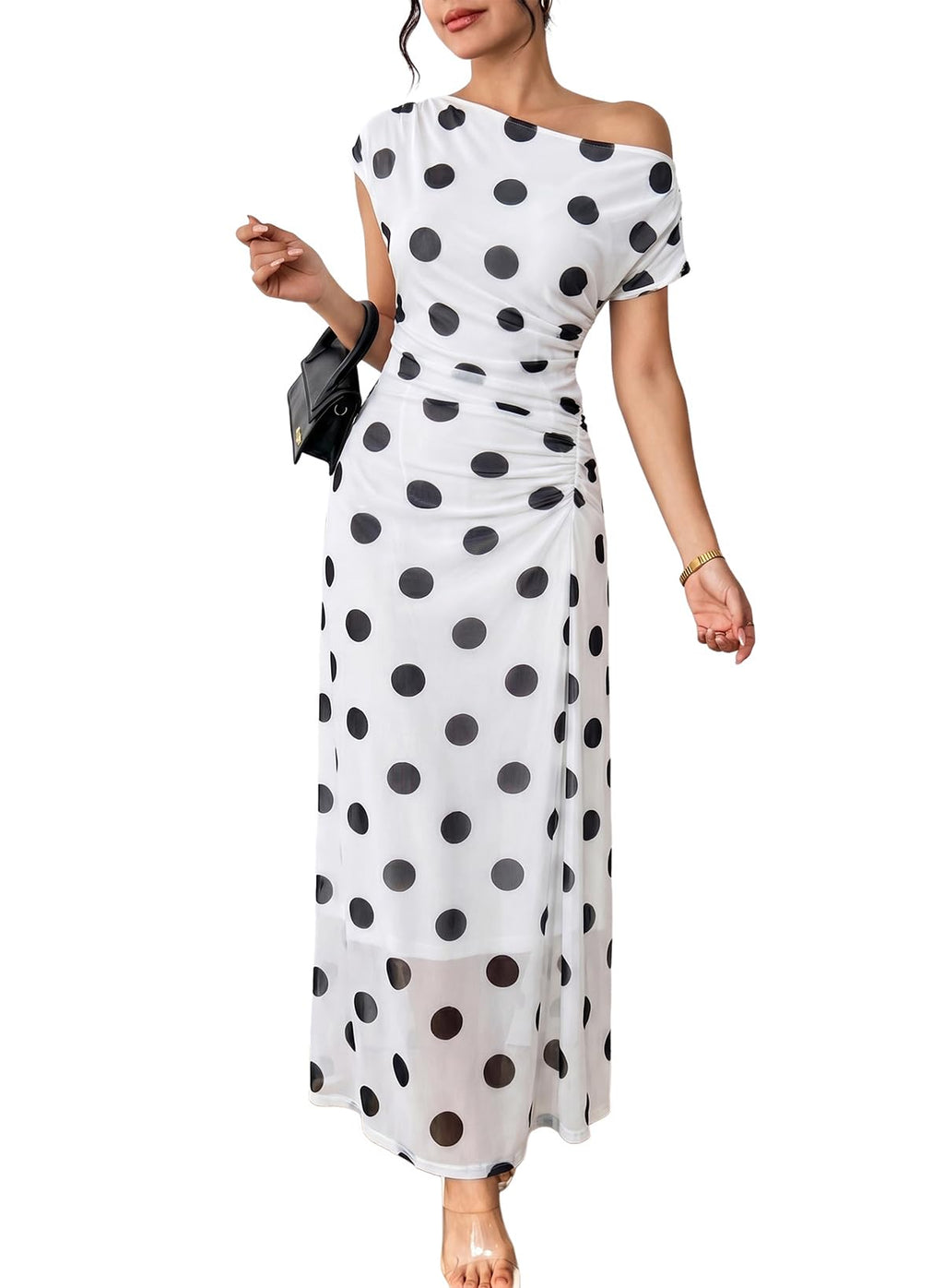 BLENCOT Women's Floral Off Shoulder Wedding Guest Dress Party Gown