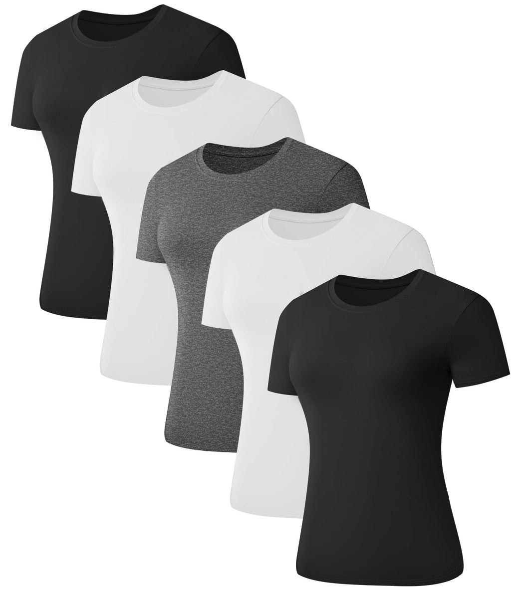 Kinglaman 1/5 Pack Women's Short Sleeve Basic T Shirts Tees Slim Fit Tops